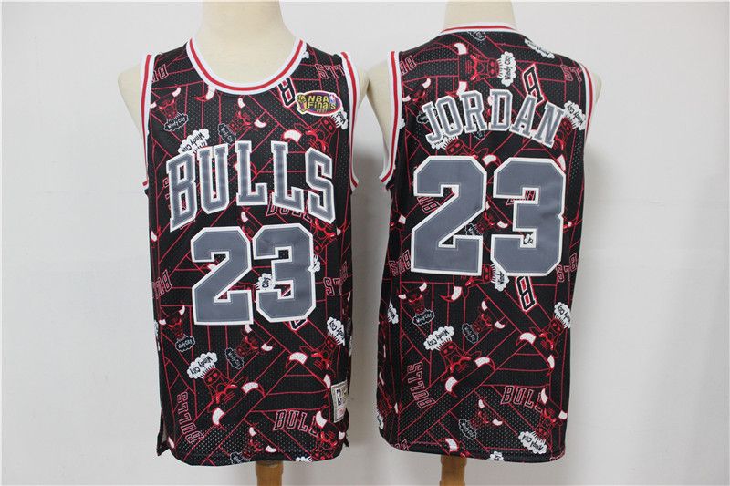 Men's Chicago Bulls #23 Michael Jordan Black&Red ear Up Pack Hardwood Classics NBA Finals Patch Stitched Jersey